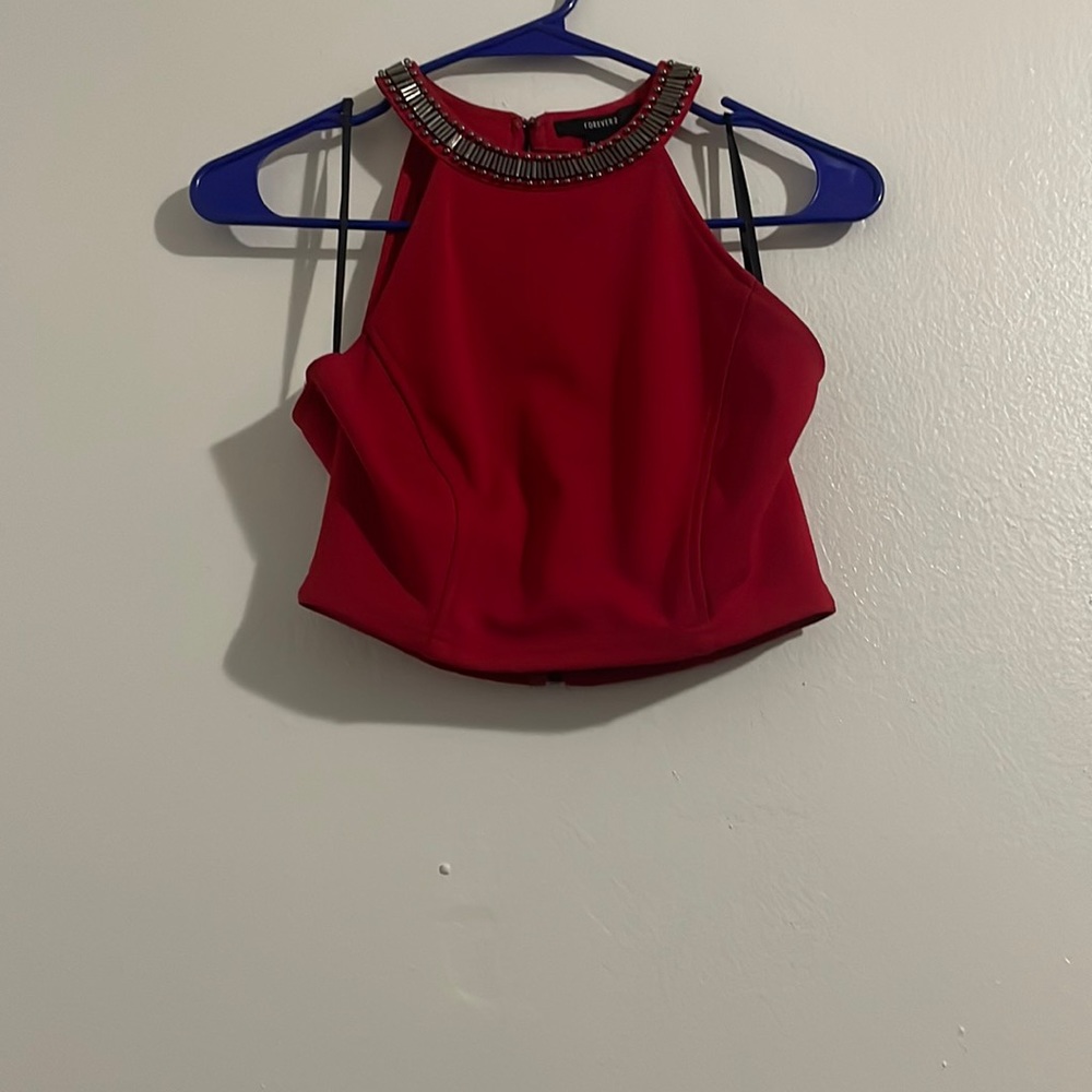 Red crop top.